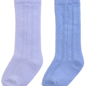 Classic Knee high 2 pair pack socks White/Blue @ Little'Uns Retail Ltd