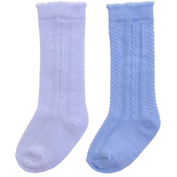 Classic Knee high 2 pair pack socks White/Blue @ Little'Uns Retail Ltd