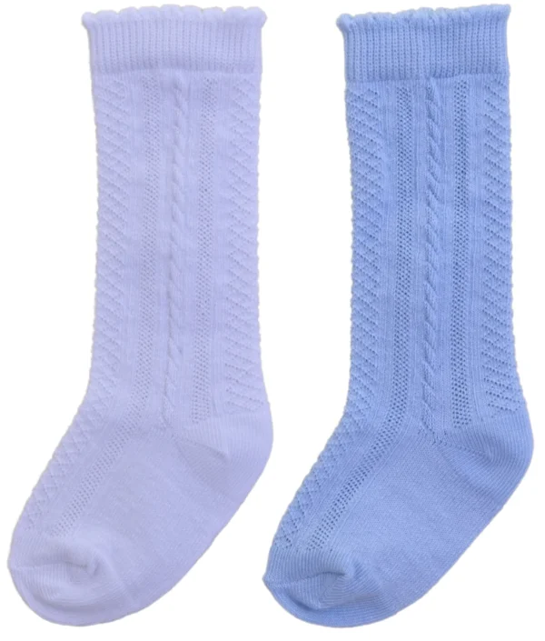 Classic Knee high 2 pair pack socks White/Blue @ Little'Uns Retail Ltd