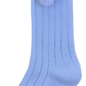 Pom Pom Knee High socks Blue @ Little'Uns Retail Ltd