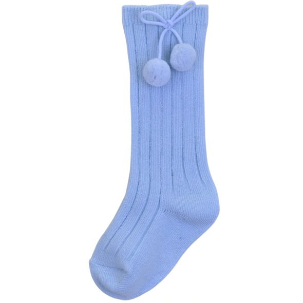 Pom Pom Knee High socks Blue @ Little'Uns Retail Ltd