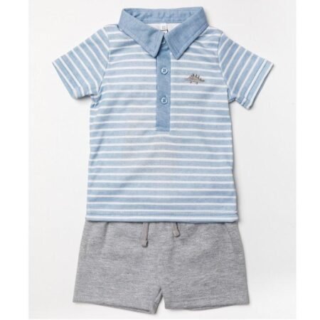 Dinosaur Stripe Polo Top & Fleece Short Outfit @ Little'Uns Retail Ltd