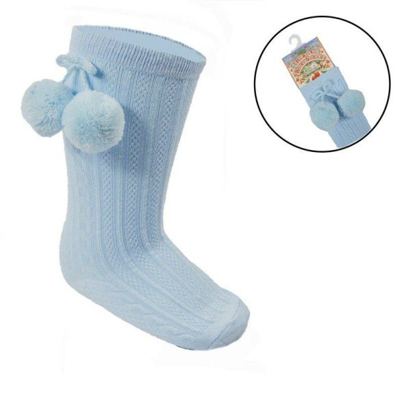 Blue Knee Length Socks W/pom Pom @ Little'Uns Retail Ltd