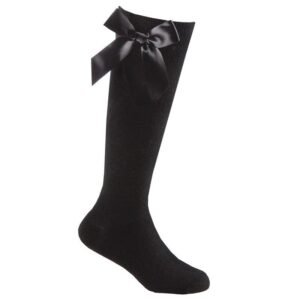 Girls 1 Pair Knee High Socks with Bow-black-4-5.5 @ Little'Uns Retail Ltd