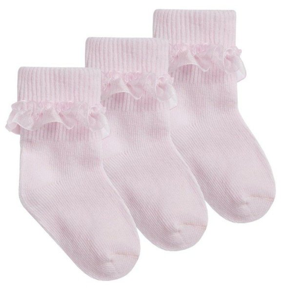 Girls 3 Pack Pink Frilly Lace Tot Socks @ Little'Uns Retail Ltd