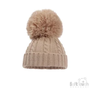 Coffee Cable Knit Hat w/Pom Pom @ Little'Uns Retail Ltd