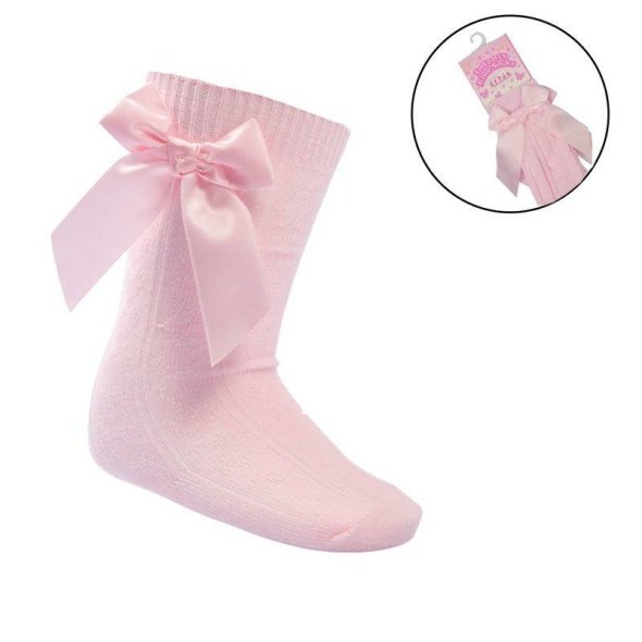 Pink Knee Length Socks W/bow @ Little'Uns Retail Ltd