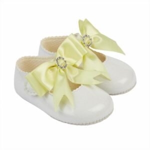 Baby Girls Bow & Diamante Soft Soled Shoe-white/lemon @ Little'Uns Retail Ltd