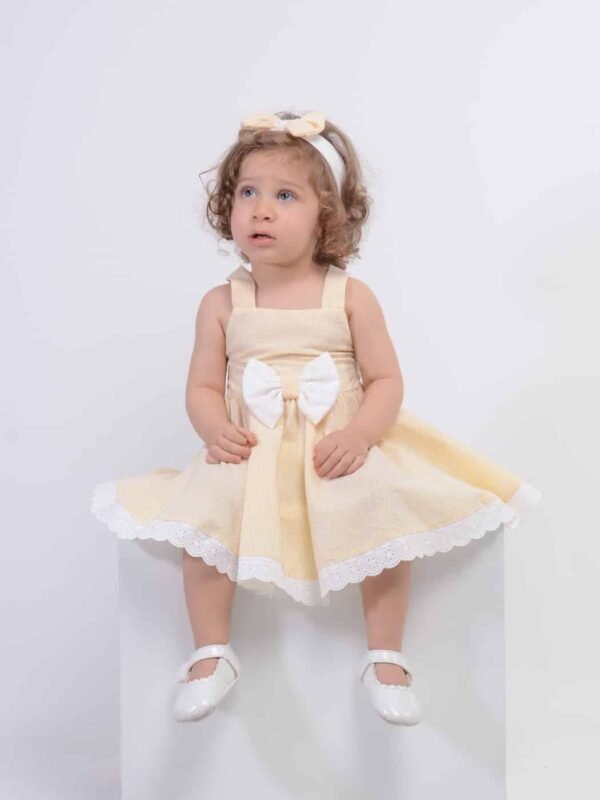 Baby Girls Striped Bow Lace Dress with Headband @ Little'Uns Retail Ltd