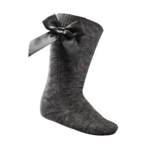 Charcoal Grey Knee Length Socks W/bow (2-9 Years) @ Little'Uns Retail Ltd
