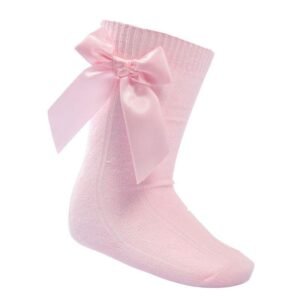 Pink Knee Length Socks W/bow (2-9 Years) @ Little'Uns Retail Ltd