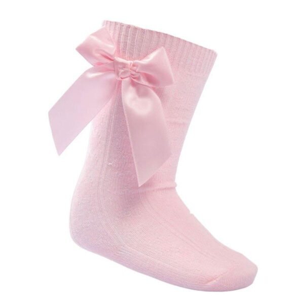 Pink Knee Length Socks W/bow (2-9 Years) @ Little'Uns Retail Ltd