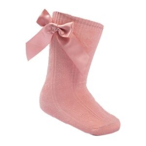 Rose Gold Knee Length Socks W/bow (2-9 Years) @ Little'Uns Retail Ltd