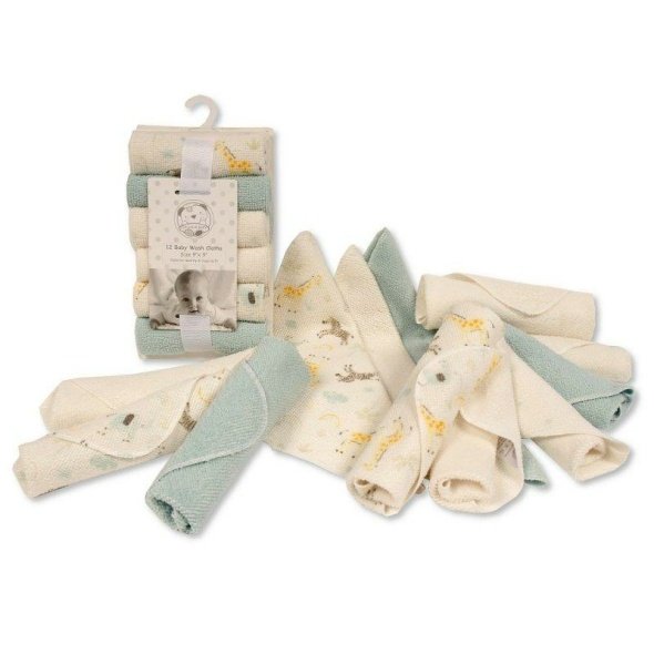 Baby Wash Cloths 12-pack-safari @ Little'Uns Retail Ltd