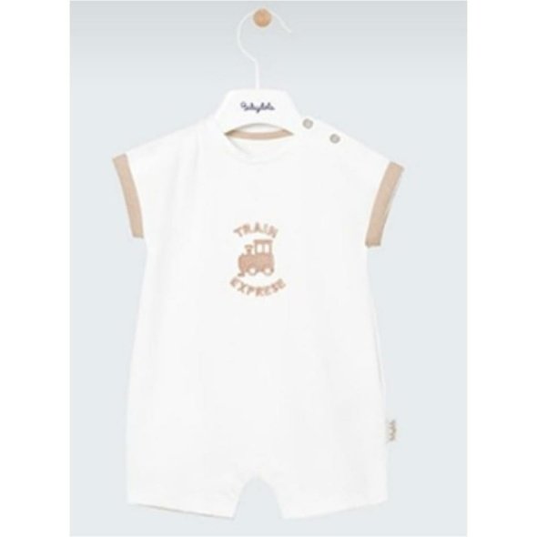 Baby Boys Train Embroidered All in Cotton Romper @ Little'Uns Retail Ltd