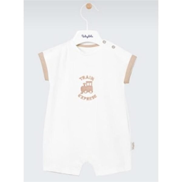 Baby Boys Train Embroidered All in Cotton Romper @ Little'Uns Retail Ltd