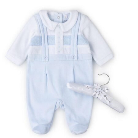 Smocked Velour Braces Baby Grow @ Little'Uns Retail Ltd