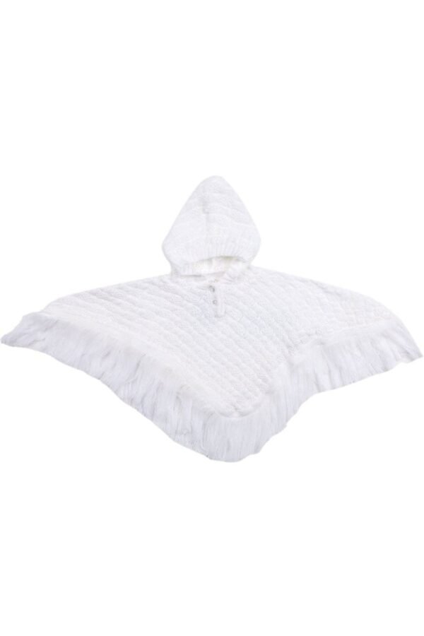 Boutique Girls Knitted Hooded White Poncho @ Little'Uns Retail Ltd