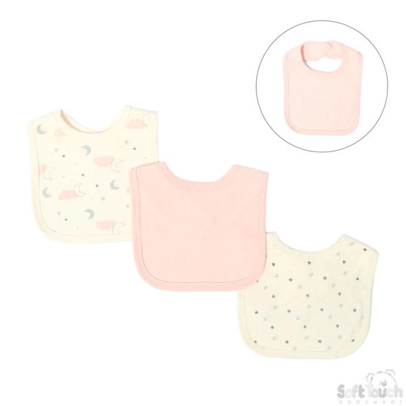 3 Pack Baby Velcro Bibs Clouds & Stars @ Little'Uns Retail Ltd