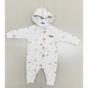 Baby Boys Buttoned Hooded Teddy Romper