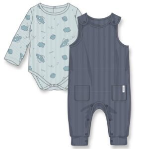 Baby Boys Ribbed Space Print Dungaree Set