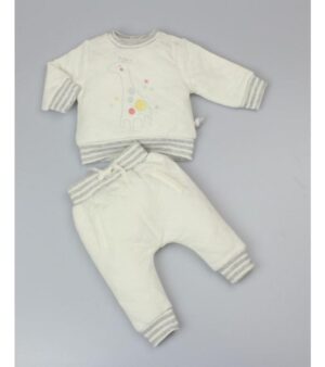 Watch Me Grow ‘giraffe’ Baby Boys White Quilted Top And Trouser Set
