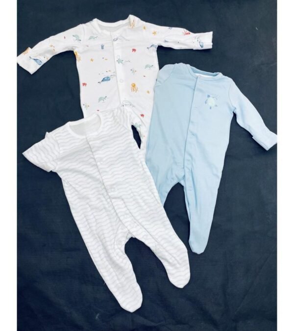 Baby Boys 3 Pack ‘sea Life’ Sleepsuits