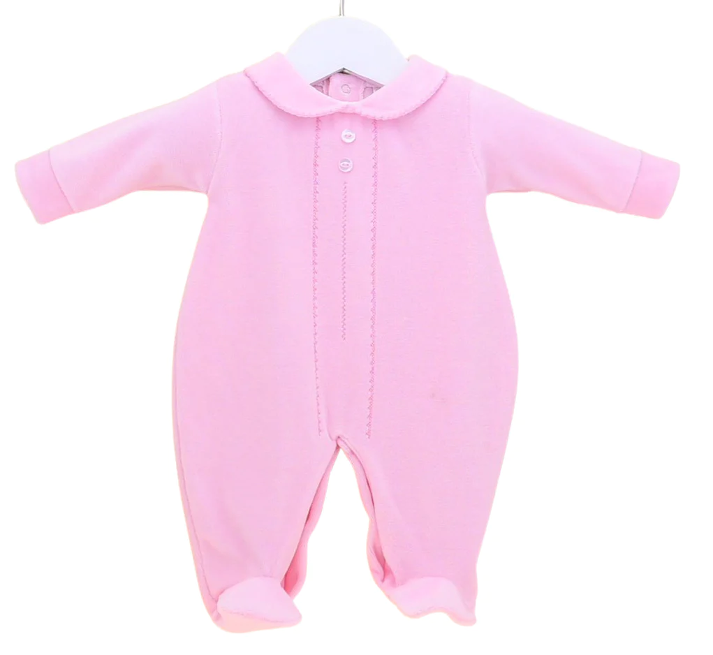 Pex Classic Velour Sleepsuit-Pink - Little'Uns Retail Ltd