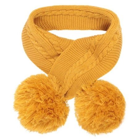 Mustard Cable Knit Scarf With Pom Poms