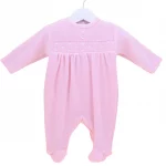 Smocked Velour Sleepsuit Pink