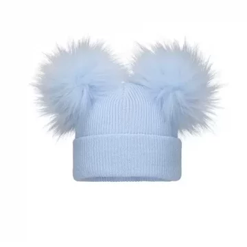 Pex Blue Ribbed Double Pom Hat