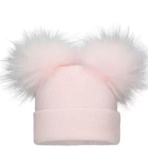 Pex Pink Ribbed Double Pom Hat