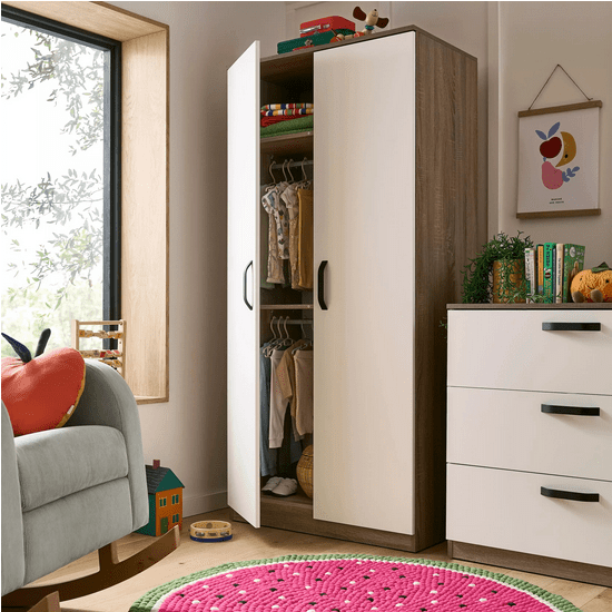 Enzo Nursery Wardrobe – Truffle Oak & White