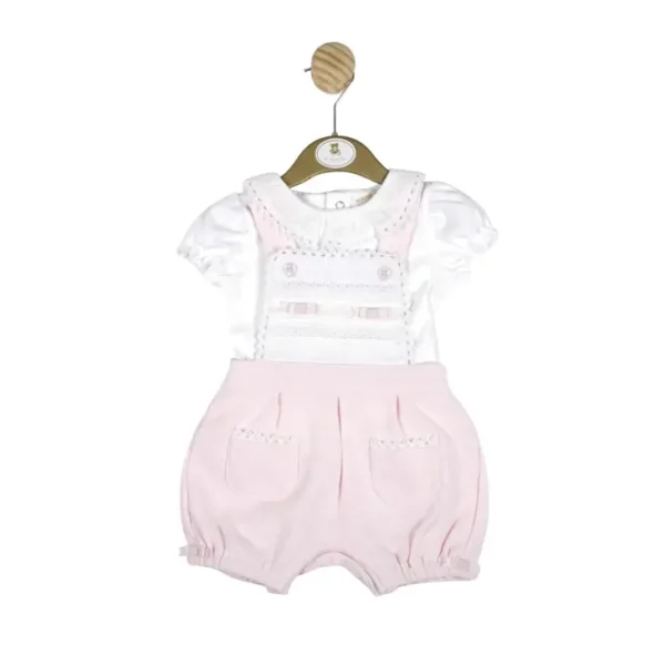 Mintini Top & Short Dungaree Set-pink/white