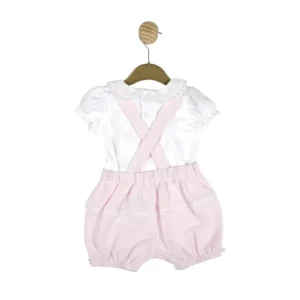 Mintini Top & Short Dungaree Set-pink/white