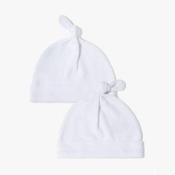 White Cotton Knot Hat- 2pk
