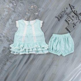Baby Girls Layered Lace Top & Shorts Set-mint Green