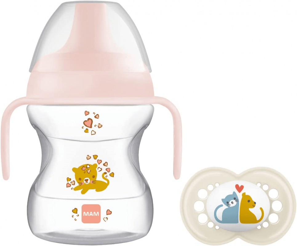 Mam Learn To Drink Cup Pink 190ml With Handles And Soother
