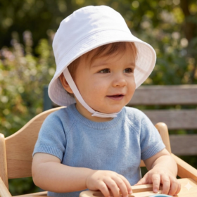 Baby Plain Sky Bucket Hat With Chin Strap (0-12 Months)