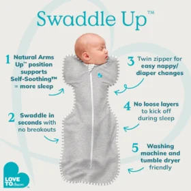 Love To Dream Stage 1 Swaddle Up™ Cotton Lite – Grey Script