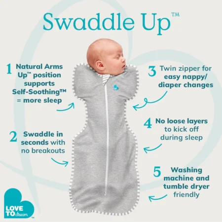 Love To Dream Stage 1 Swaddle Up™ Cotton Lite - Grey Script