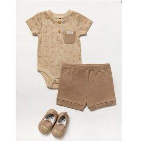 Baby Boys 3 Piece Ribbed Outfit With Shoes