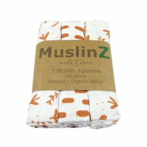 Muslinz 3 Pack Bamboo/organic Cotton Muslin Squares 70x70cm – Laurel Leaf / Spot Print