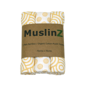 Muslinz 3 Pack Bamboo/organic Cotton Muslin Squares 70x70cm – Gold Print