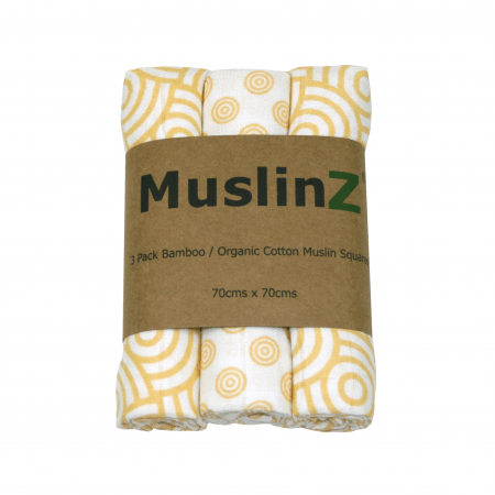 Muslinz 3 Pack Bamboo/organic Cotton Muslin Squares 70x70cm – Gold Print