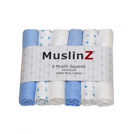 Muslinz 6 Pack Muslin Squares 70x70cm – Blue