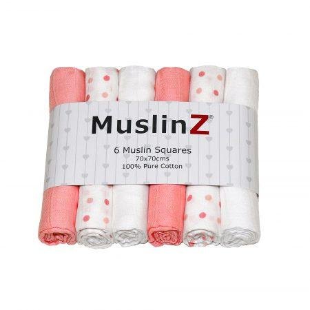 Muslinz 6 Pack Muslin Squares 70x70cm – Pink Combo