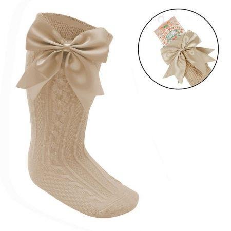 Coffee Knee Length Socks W/large Bow