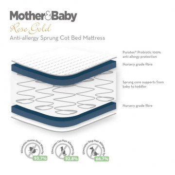 Mother&baby Rose Gold Anti-allergy Sprung Cot Bed Mattress 140 X 70cm