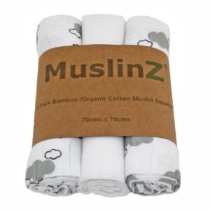 Muslinz 3 Pack Bamboo/organic Cotton Muslin Squares 70x70cm – Cloud Print